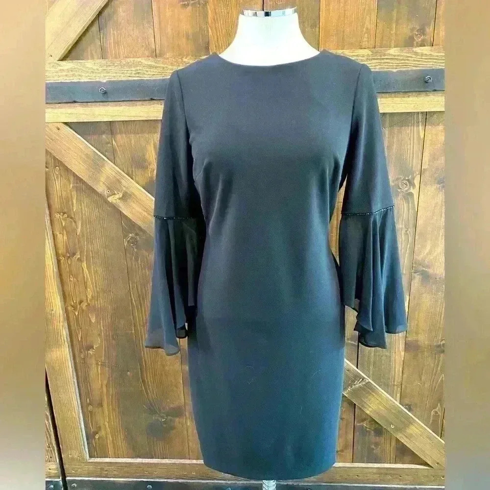 Donna Karan Black Dress Knee Length with V Back Size 6